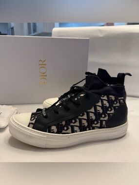 Christian Dior Walk’N’Dior Oblique Navy Blue Canvas and Leather Sneakers Size 41